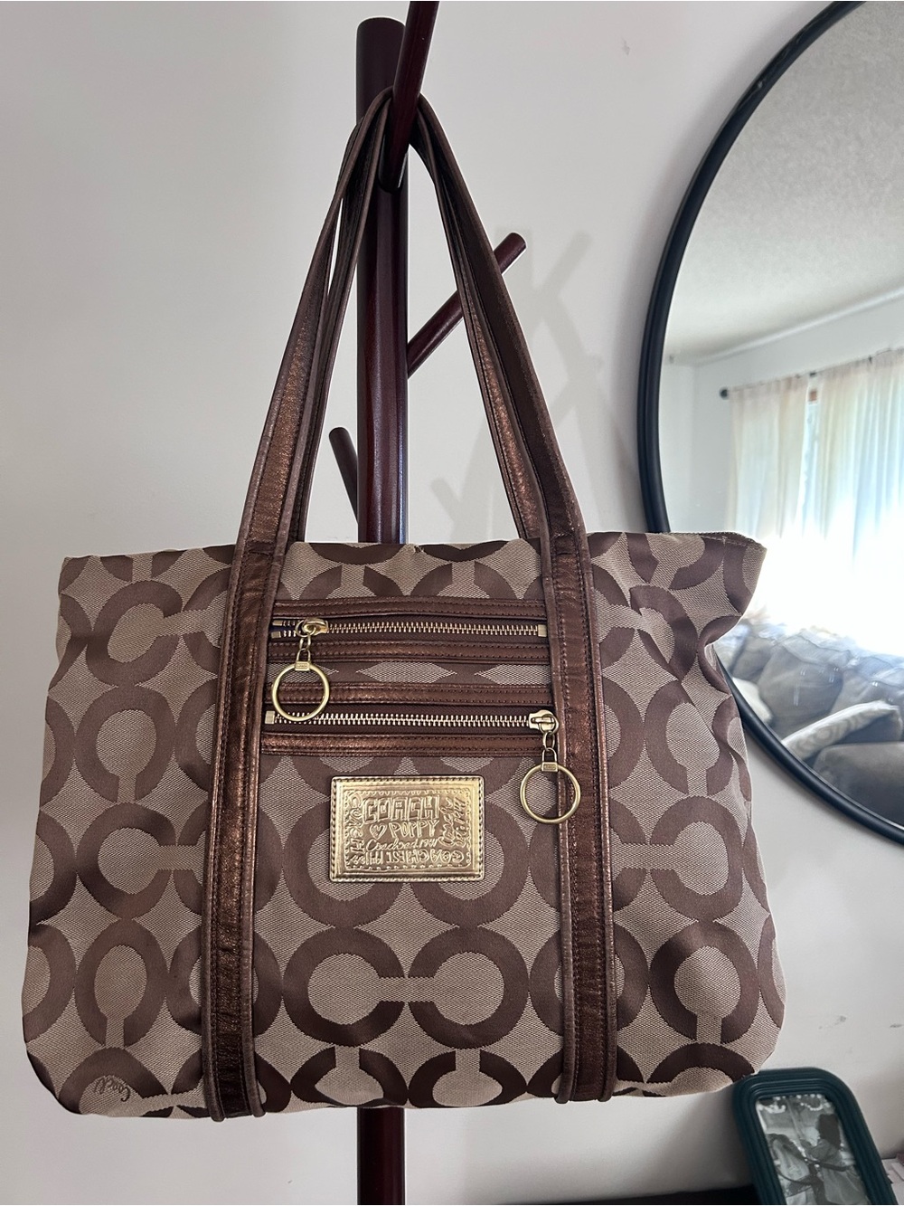 Coach Tan and Brown Signature Canvas Tote